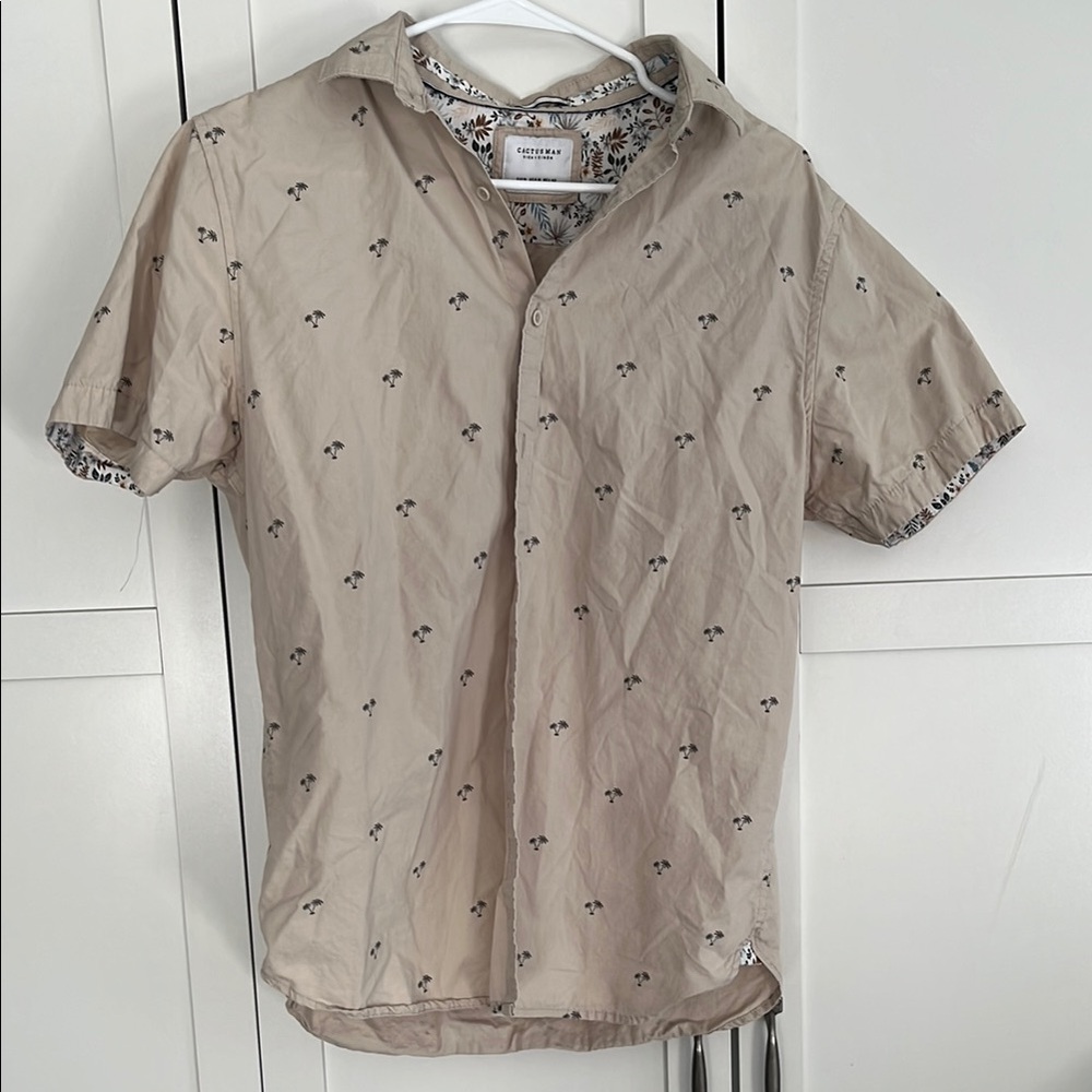 Beige Palm Tree Patterned Men's Shirt